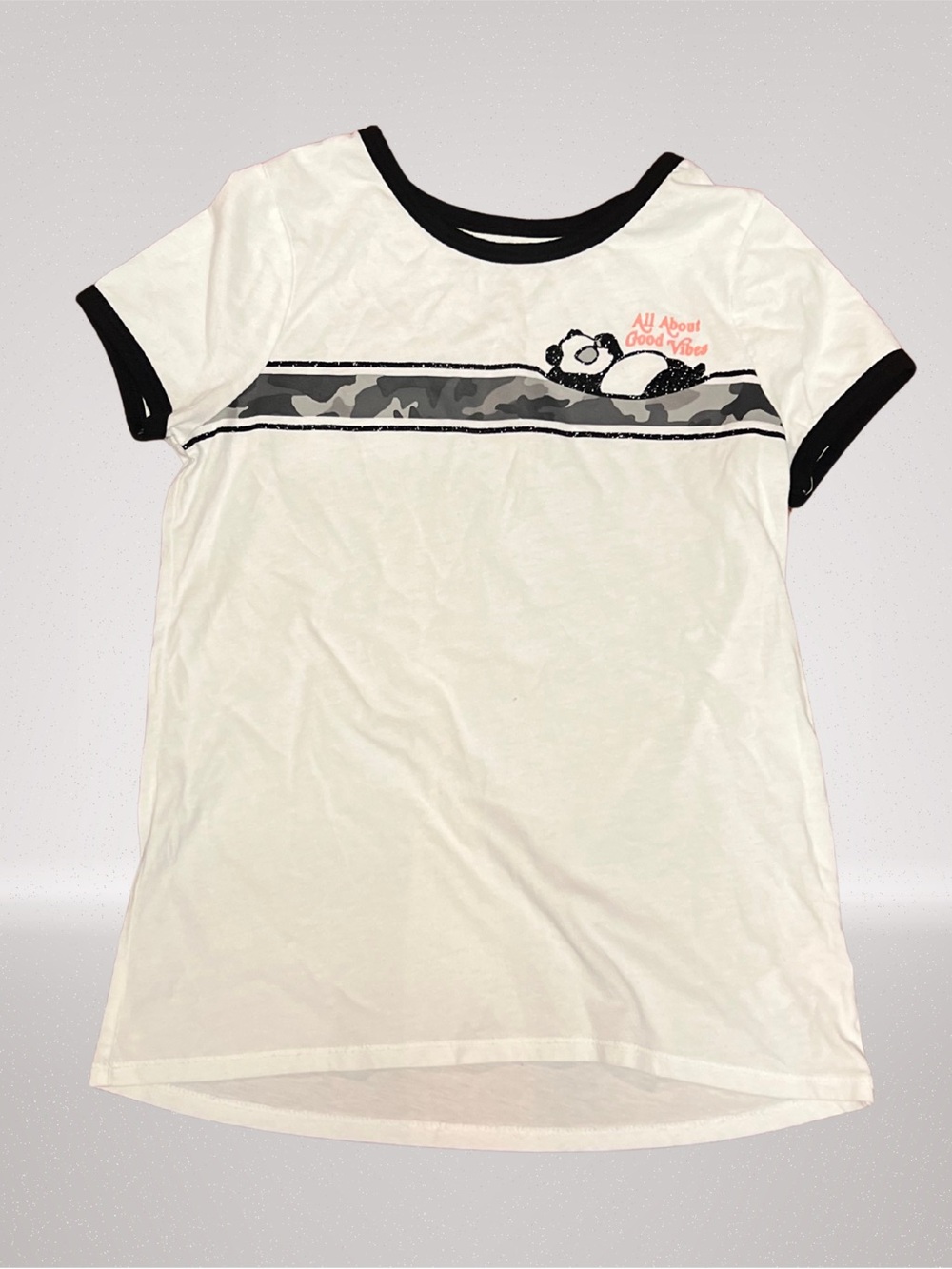 Justice Girls Panda Camo Ringer Tee & Shorts Set Size 12/14-16